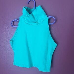 American Apparel Sleeveless Turquoise Turtleneck Crop Top